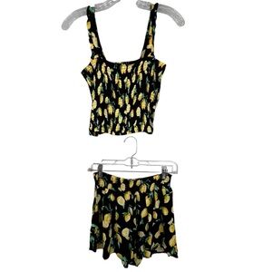 Pink Victoria Secret 2 Piece Set Womens M Lemon Print Sleeveless Crop Top Shorts